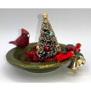 Vintage Miniature Kitschy Christmas Red Mama & Baby Bottle Brush Tree OMG OOAK